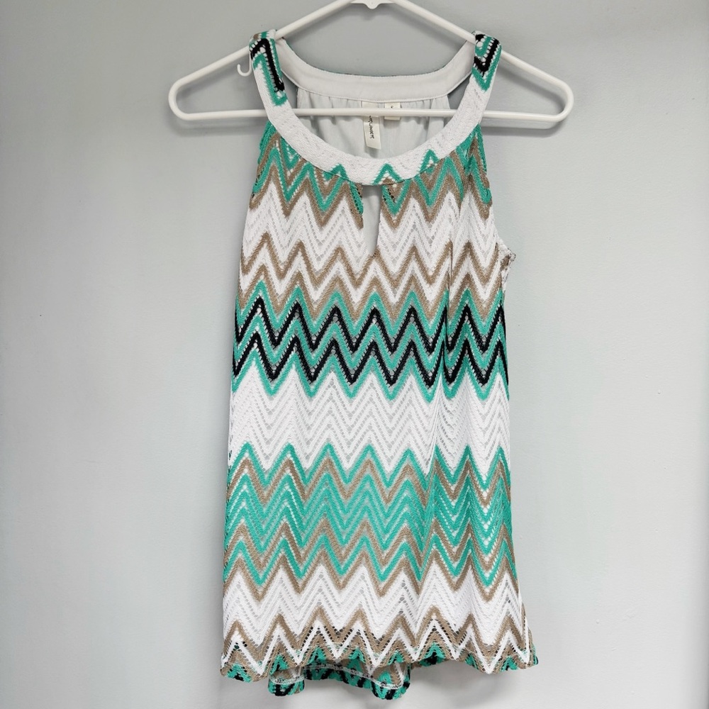 Tacera Chevron Crochet Knit Tank Top Teal Mint Boho Summer Resort Festival Small